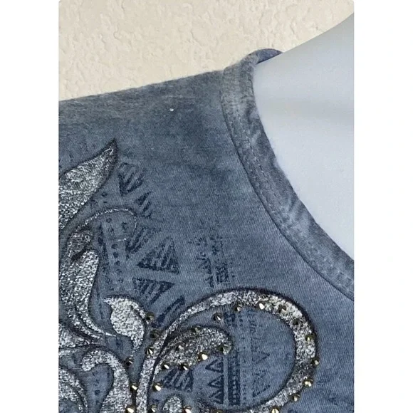 Vocal Womens Blue Embellished Tunic Shirt Top Size XL Made in USA Y2K Boho Siren - Picture 12 of 12
